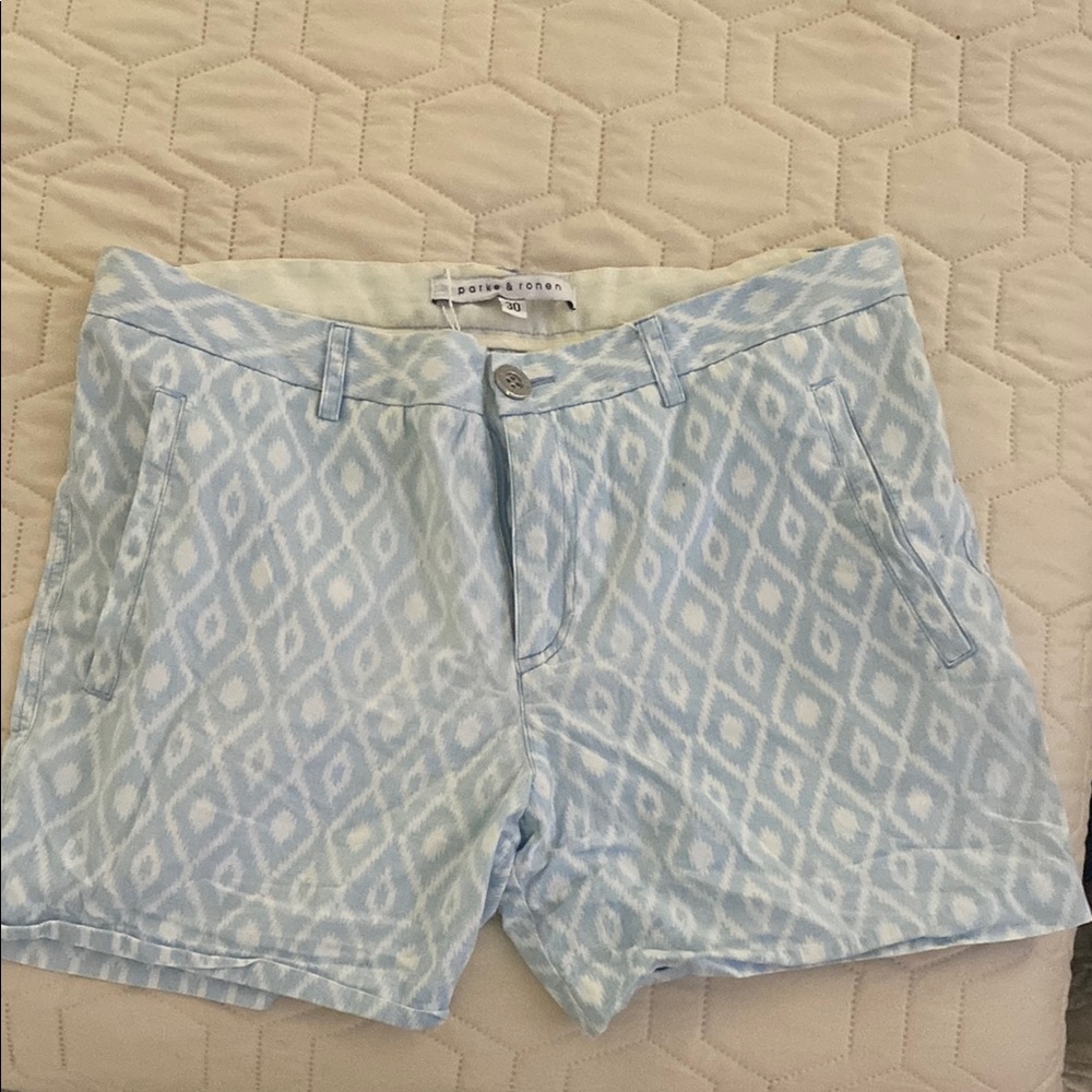 Park and Ronen Blue Patterned Men's Flat Front Shorts